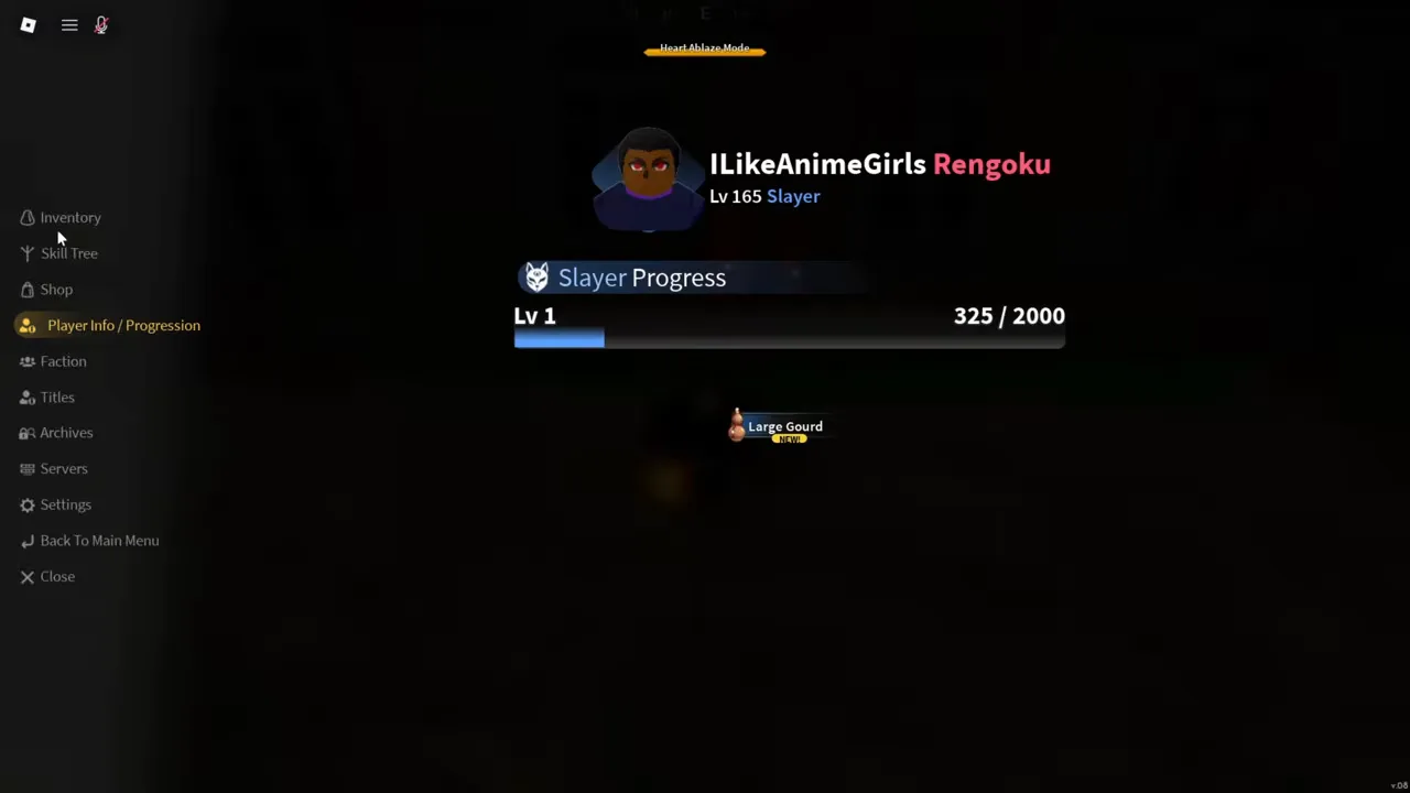 The Player Info screen with a Slayer Progress bar and a new item notice