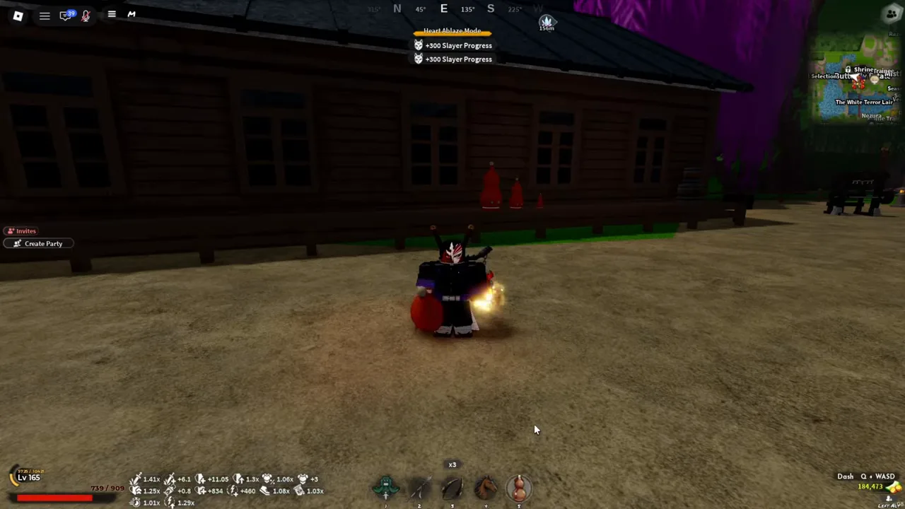 A player holding a red gourd outside a building, two progress messages at the top