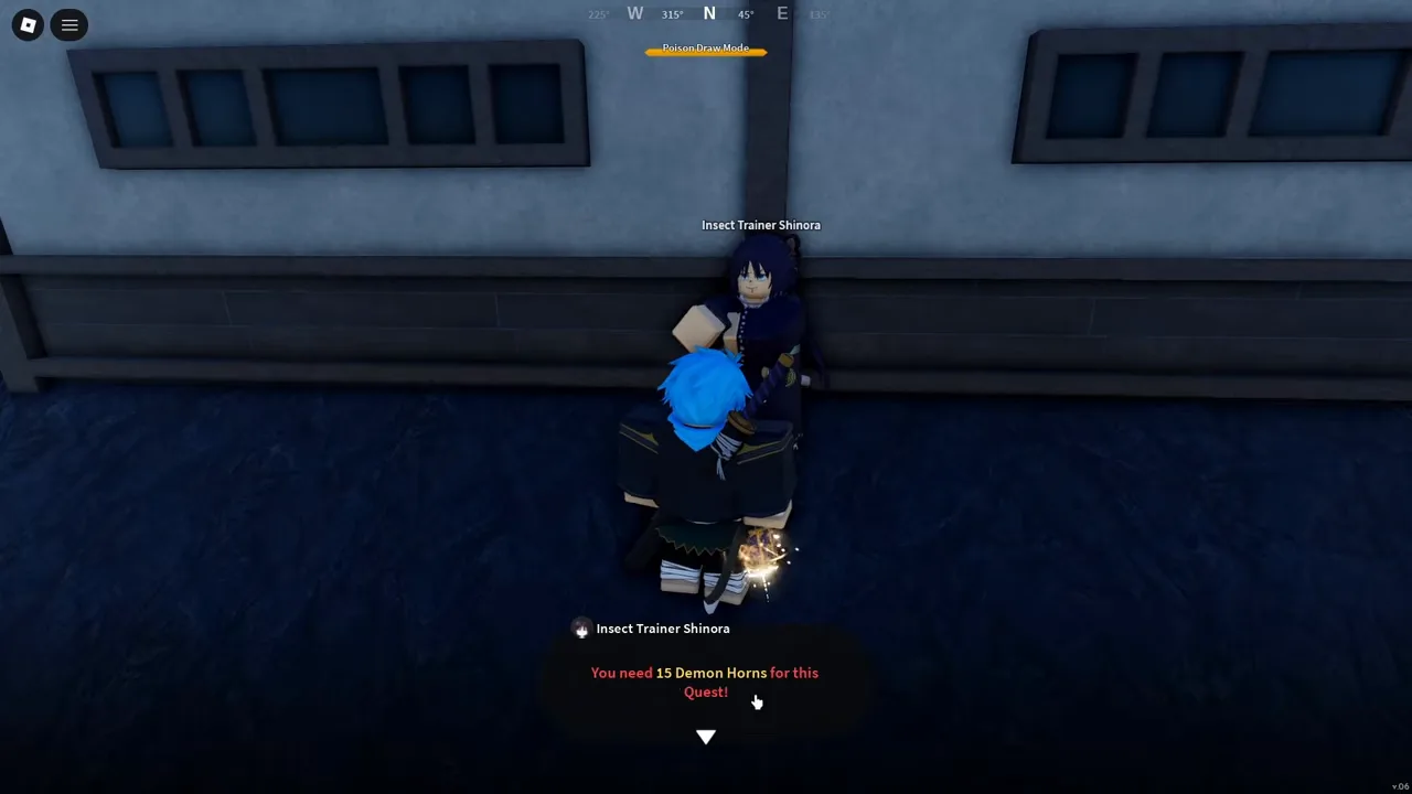 A player on a dark roof beside the Insect trainer, with her dialog box