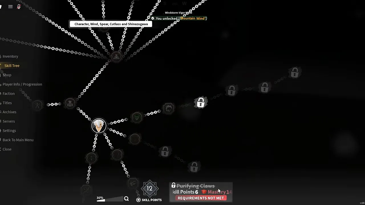 A skill tree node struck through, with its skill point and mastery cost