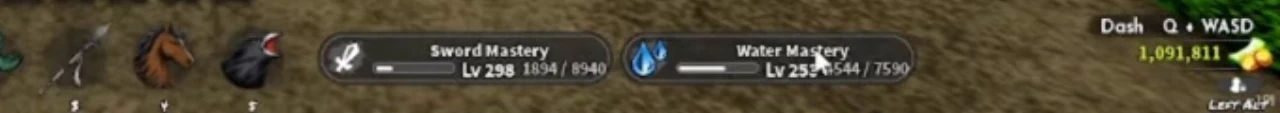 Two high mastery bars at the bottom of the screen