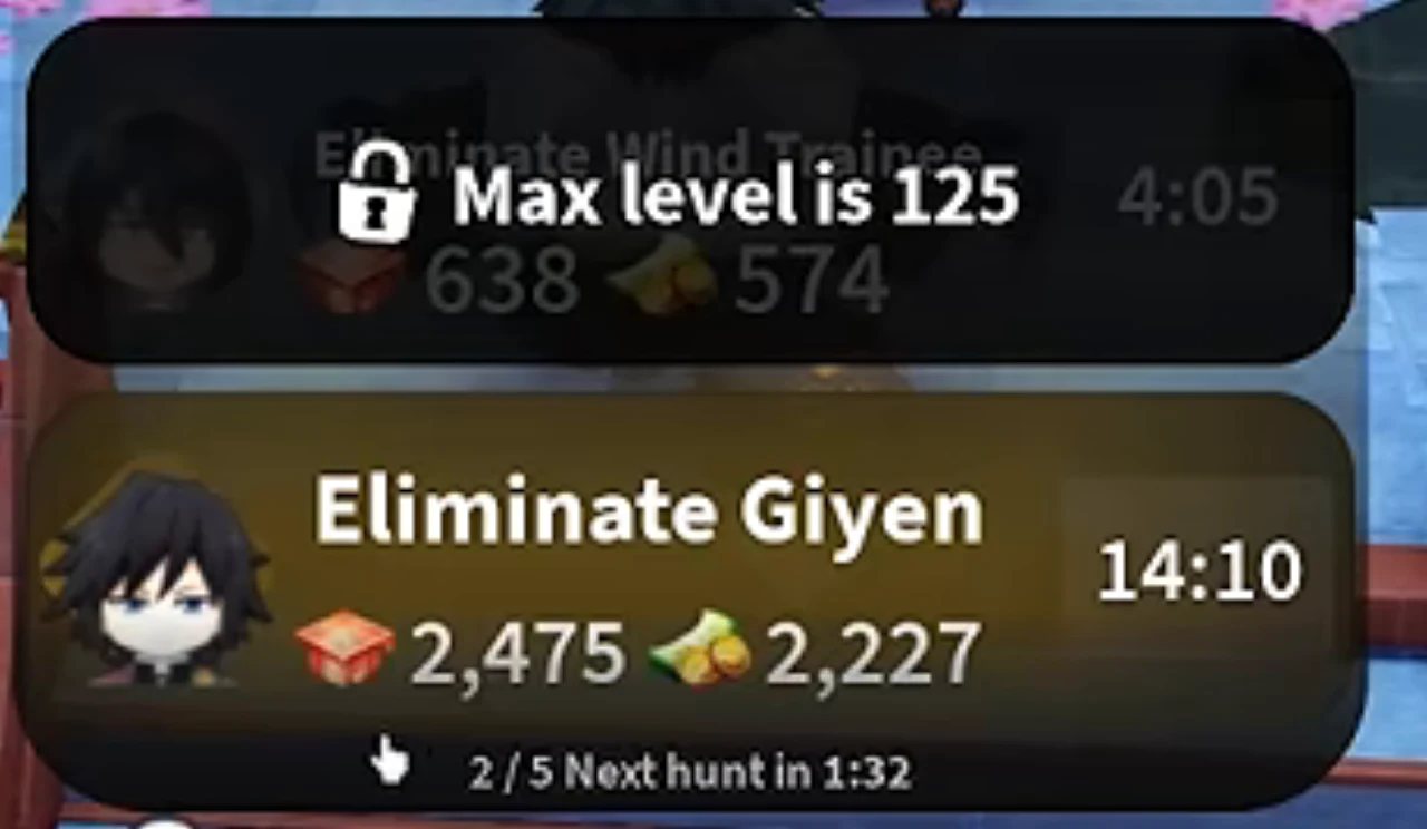 Muzan's hunt board at the level cap