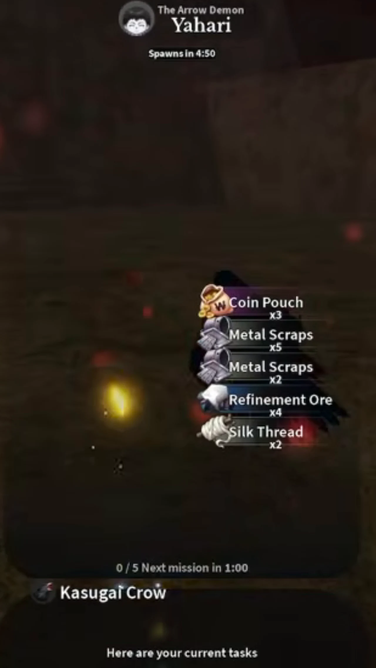 A boss's respawn timer and the crow's mission list