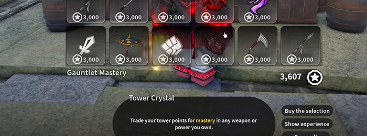 The Tower Crystal's mastery shelf