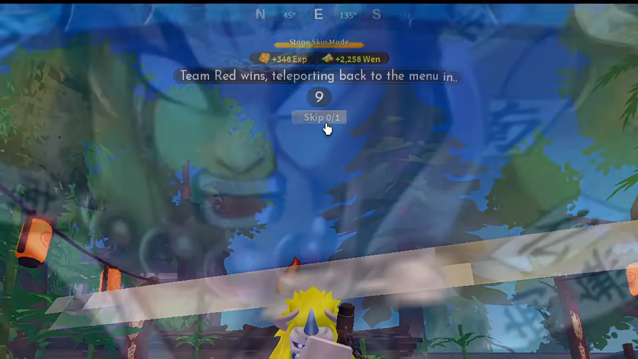 A blurred scene change with a smaller reward toast after a lost match