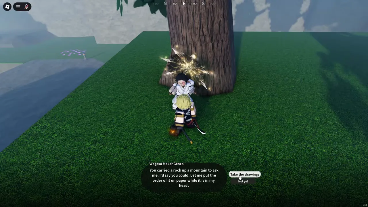 A player under a tree with an umbrella maker's dialog box