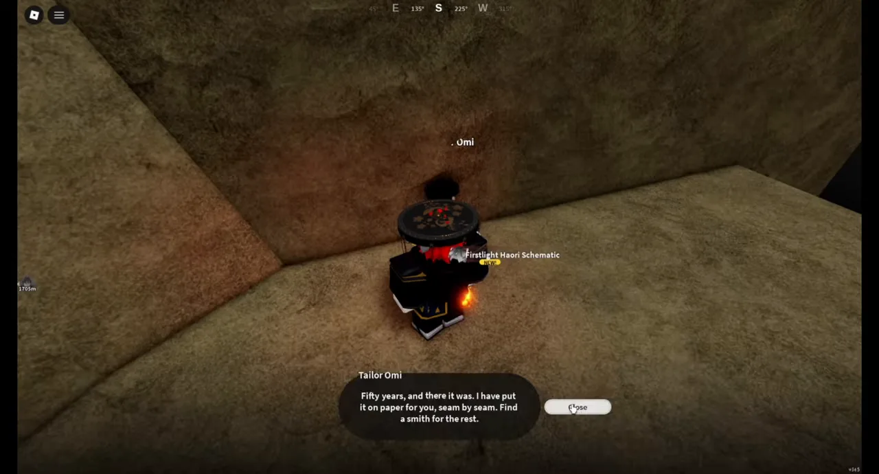 A player on a high rock ledge beside a tailor, with a dialog box