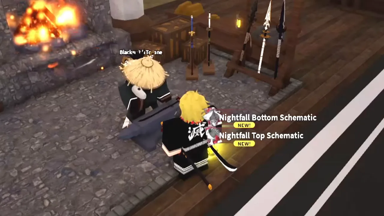 Two new item notices beside the blacksmith