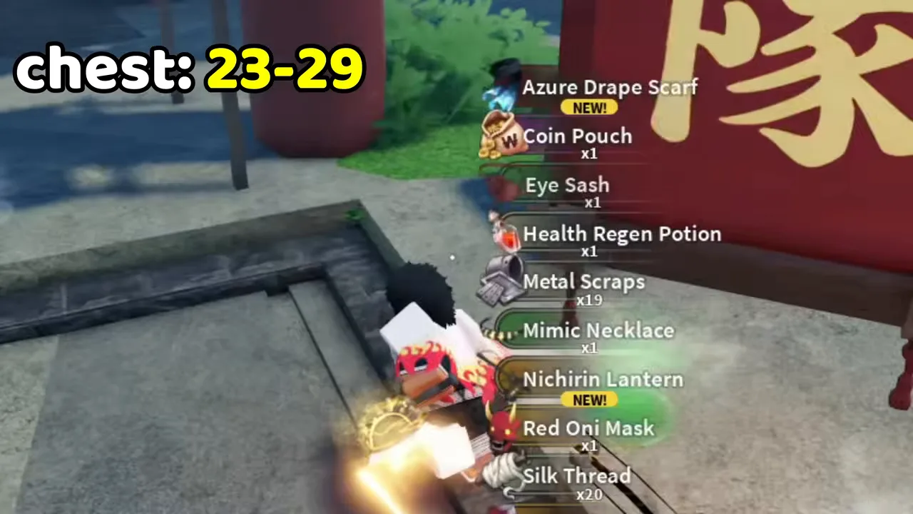 A column of item pop-ups beside a player who has just opened a chest