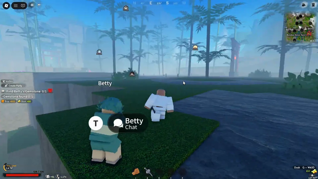 The player next to Betty with the quest tracker showing
