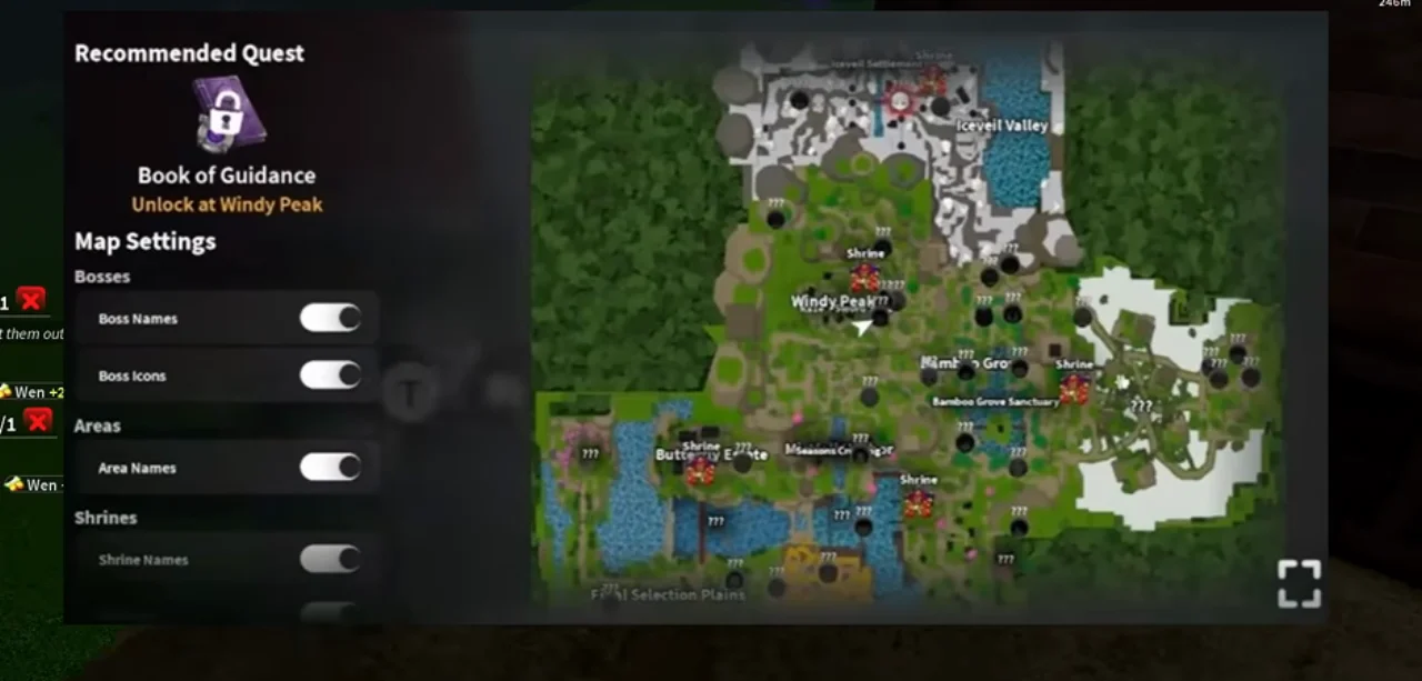 The map screen with a Recommended Quest panel