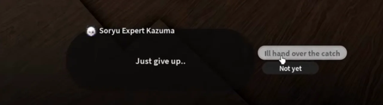 Kazuma's line before the fish hand-in