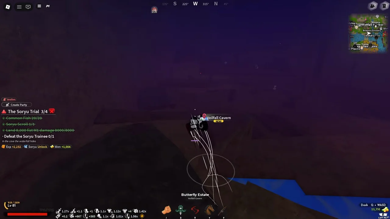 A player arriving at Veilfall Cavern