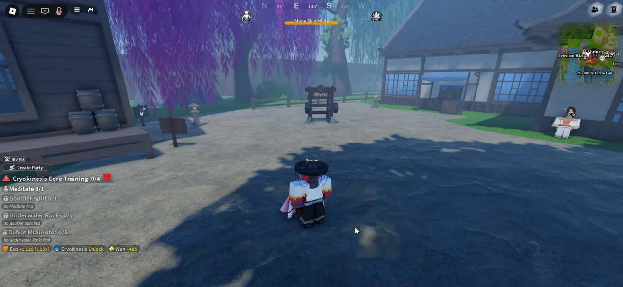 The same demon moments after the reset, with a new quest tracker