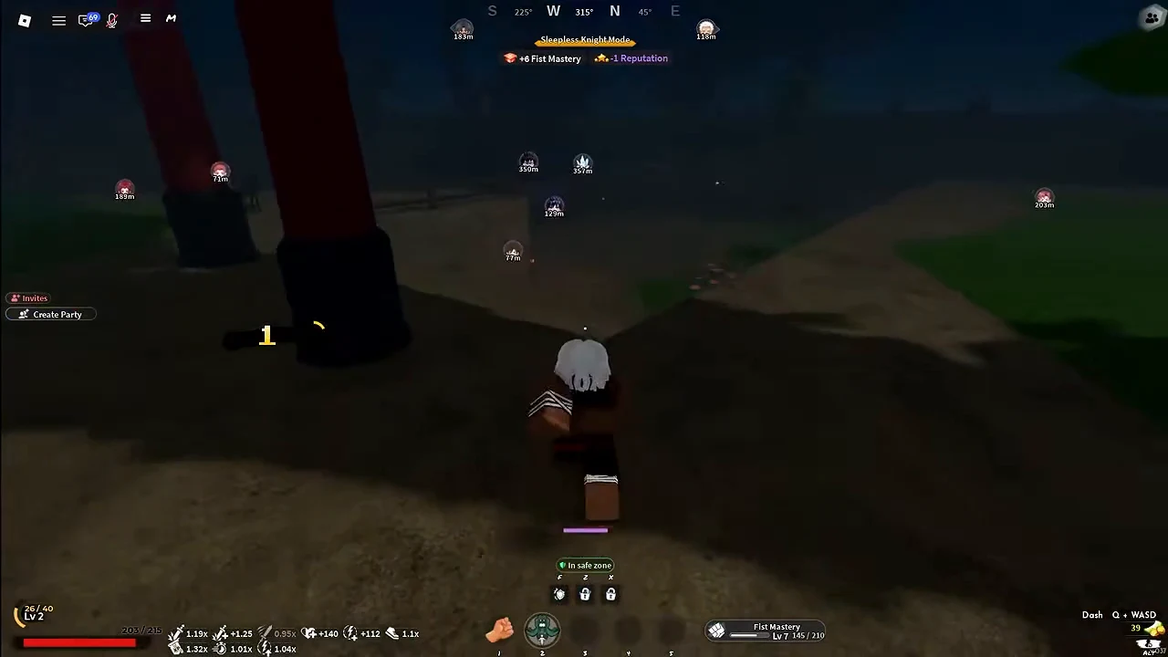 A level 2 player at night after killing a civilian, with a reward popup at the top