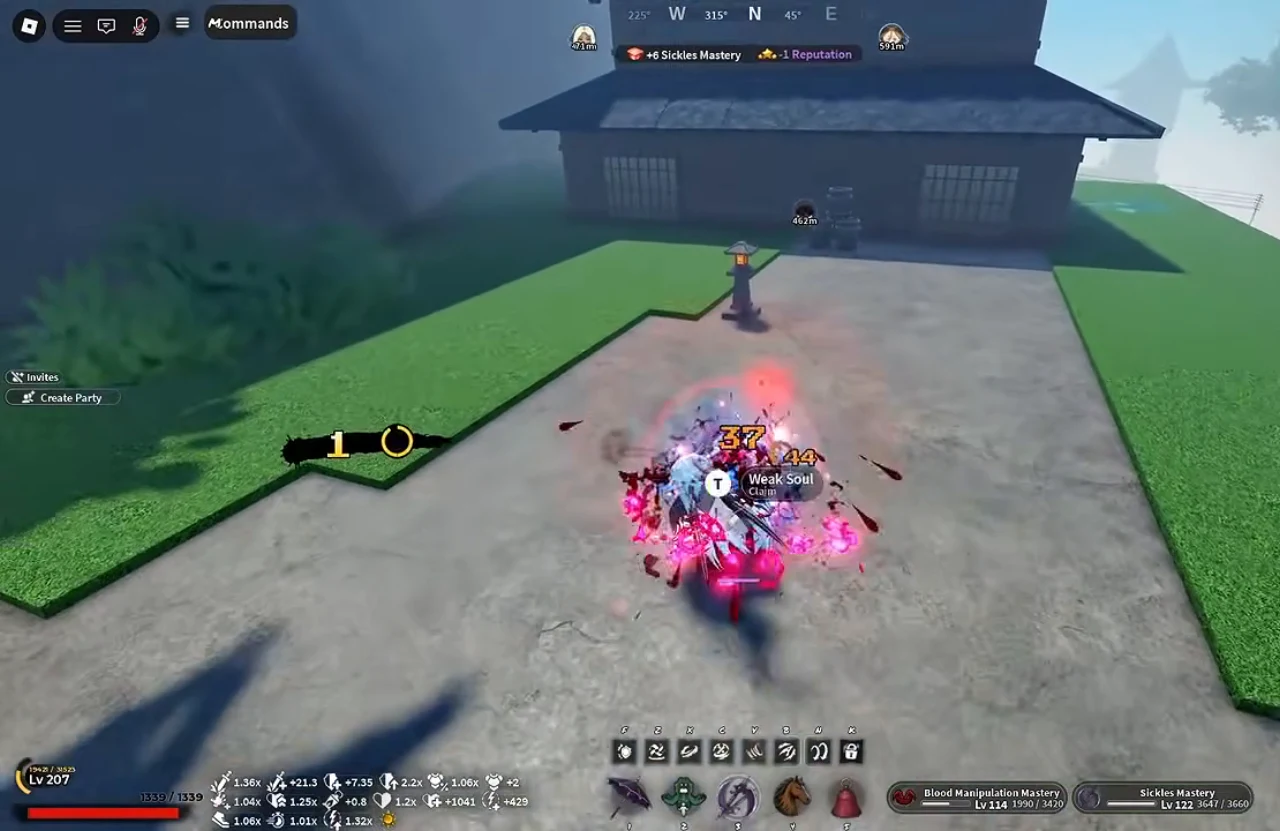 A level 207 demon striking a civilian outside a village house
