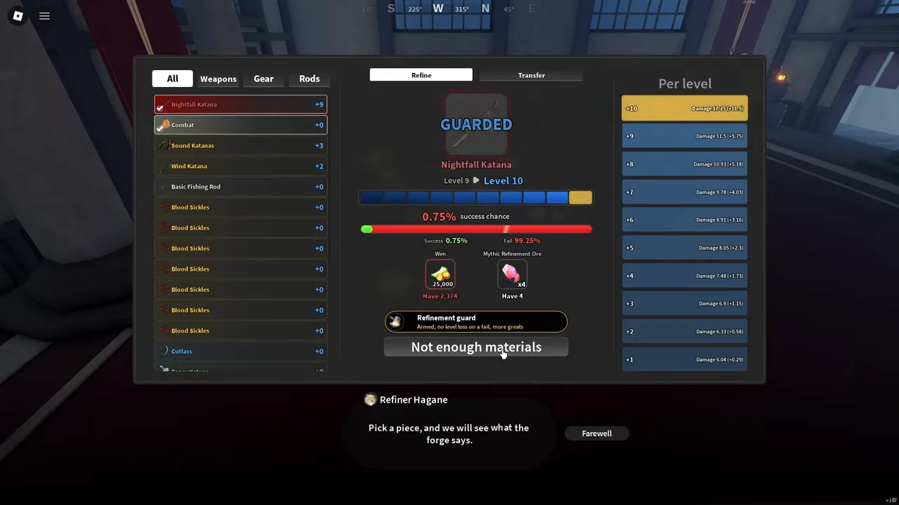 A GUARDED banner, the item still at level 9