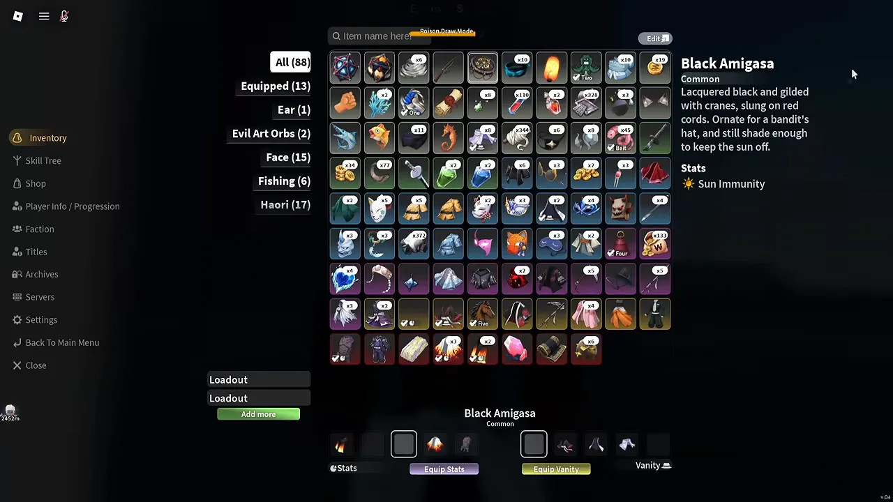 An inventory card for a black hat with a single stat
