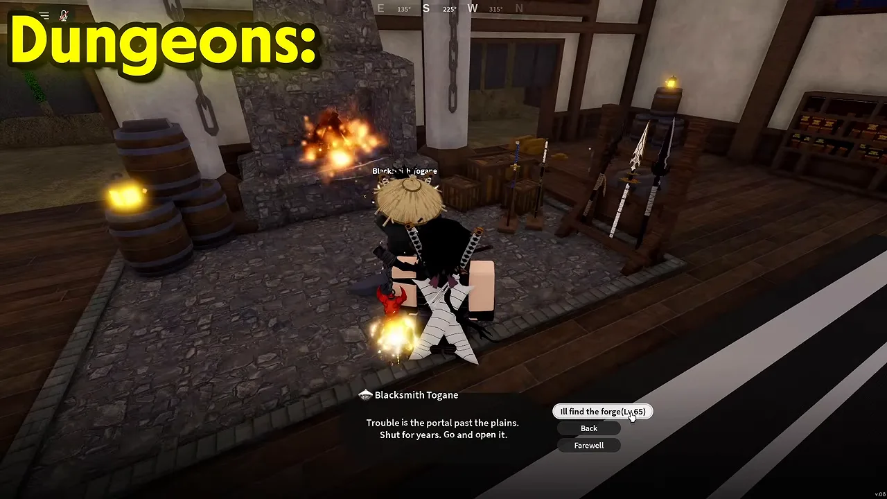 A player in a forge talking to Blacksmith Togane, a level 65 option highlighted