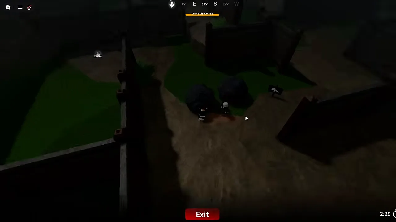A dark maze seen from above with boulders in it and a timer in the corner