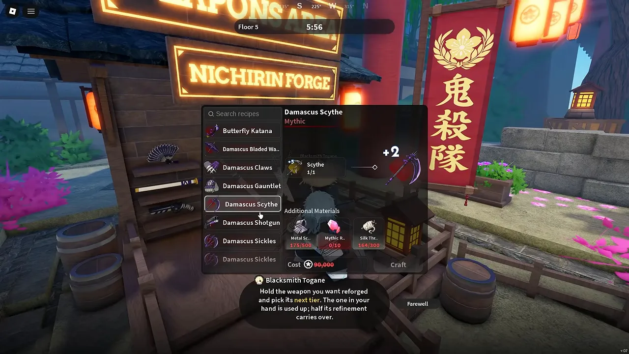 The forge window with a Scythe going in and a +2 preview coming out