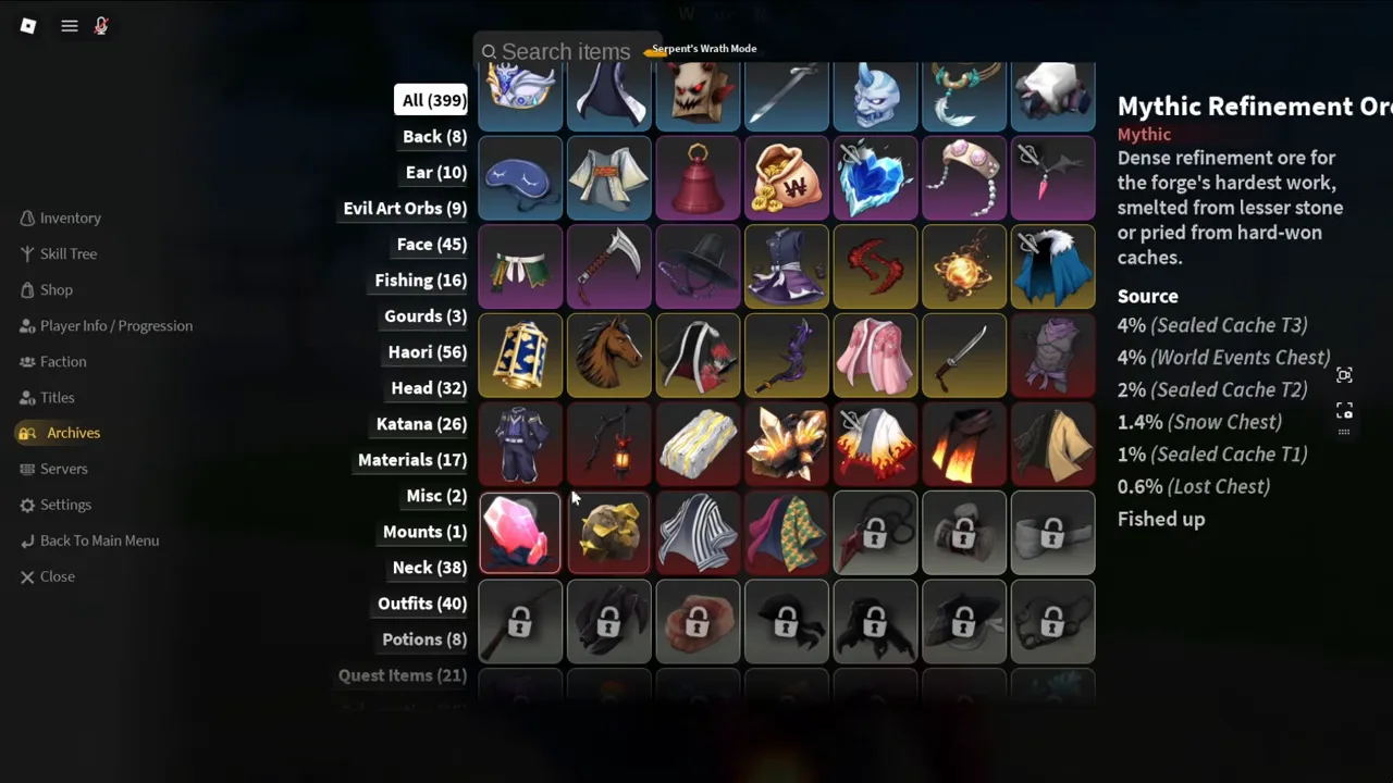 An Archives card for a pink ore with seven sources