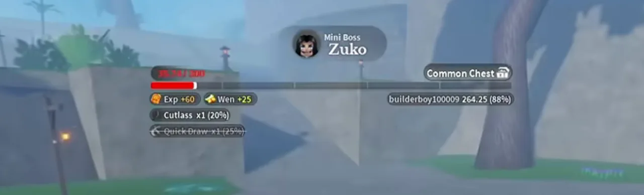 A mini boss health bar with its drop list underneath