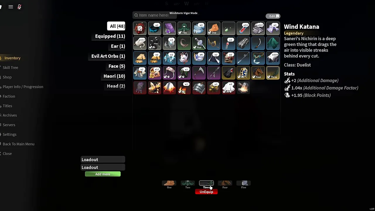 An inventory card for the Wind Katana