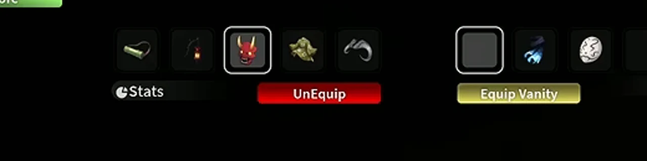 Five equipped accessories on the stats bar