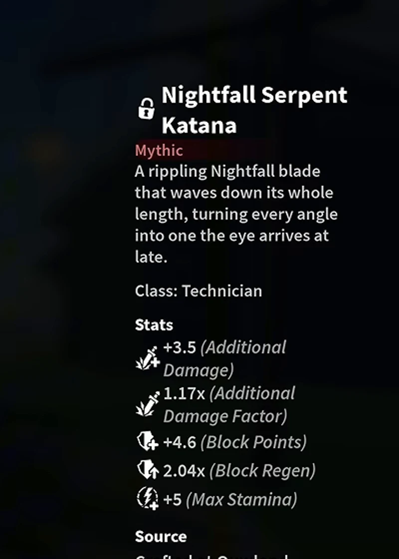 The Nightfall Serpent Katana's item card