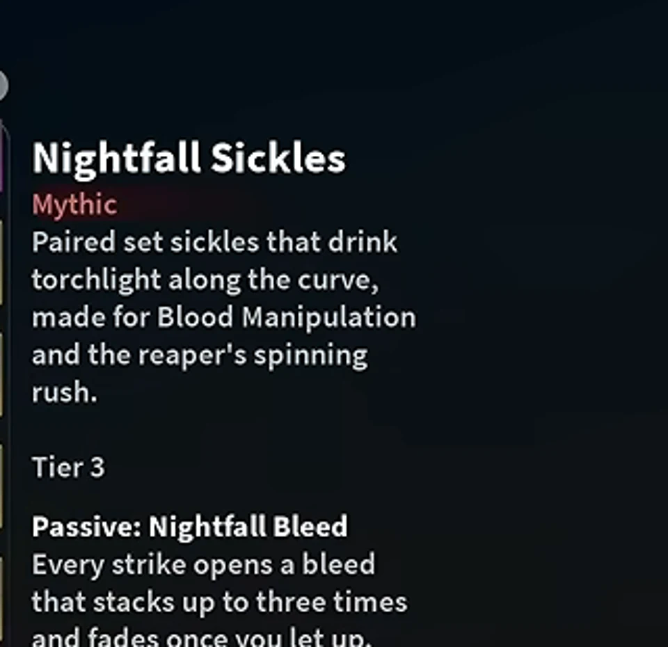 A Tier 3 Nightfall Sickles card