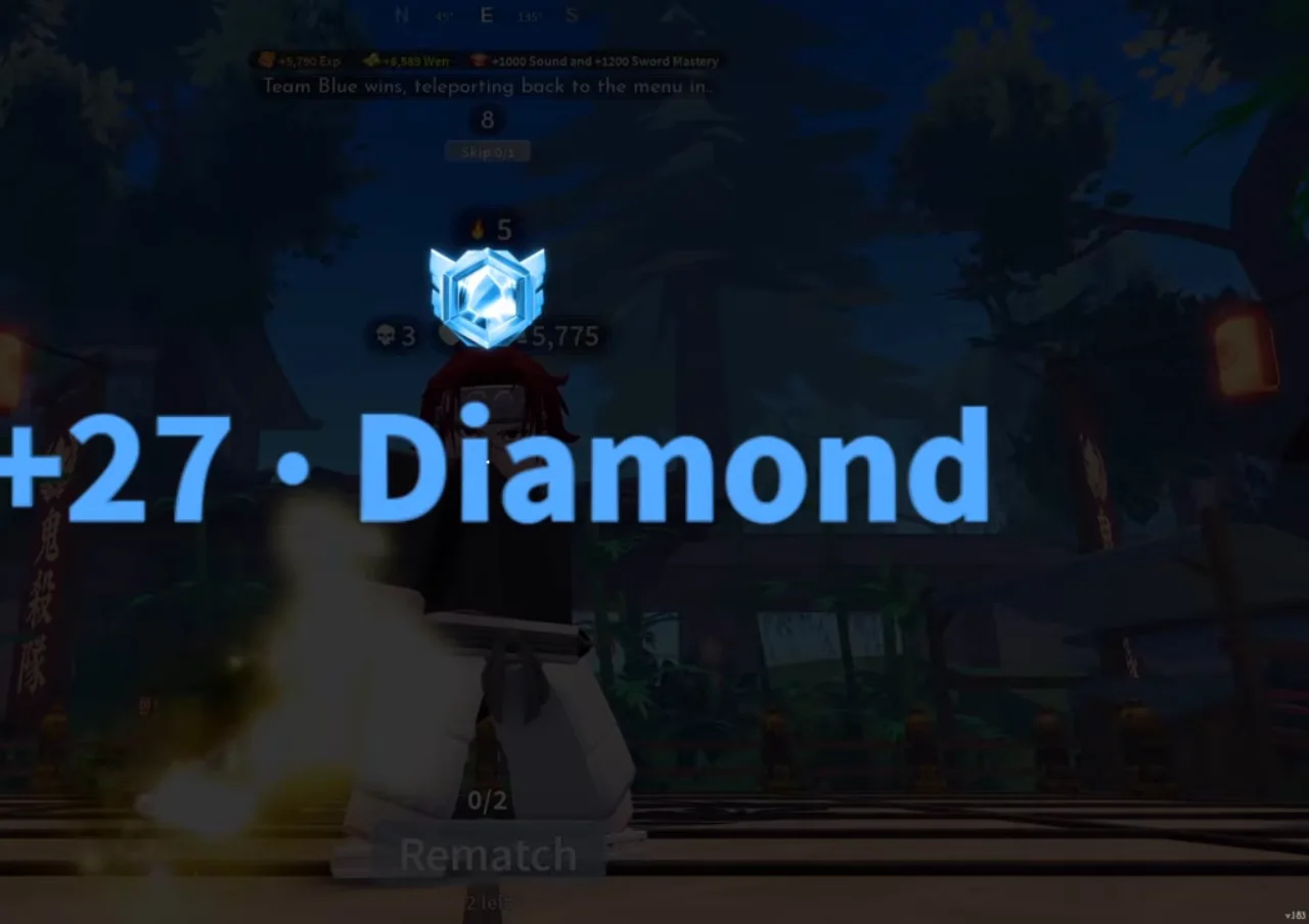 A rank change banner reading plus 27 Diamond