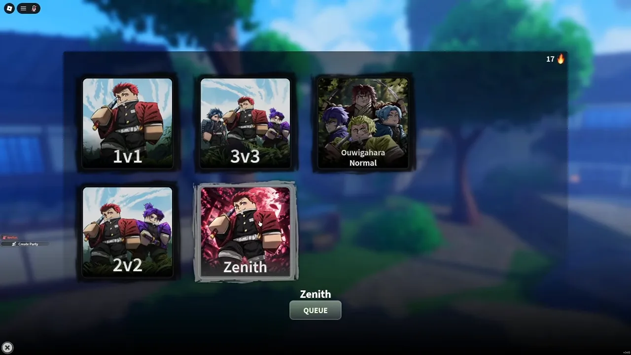 The same grid with Zenith selected and a single queue button